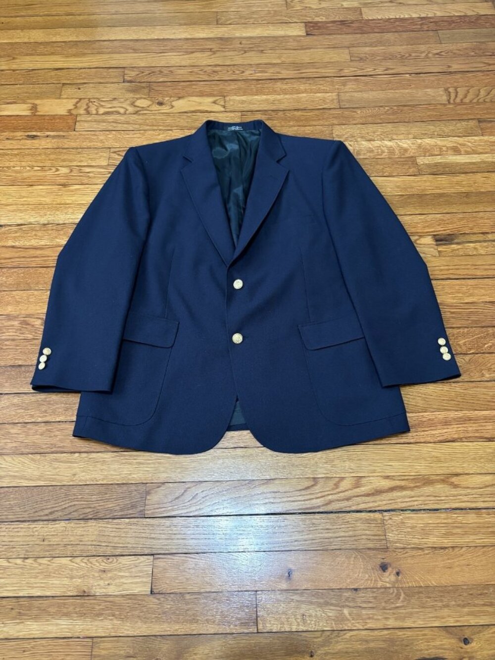 David Taylor Sport Coat Mens 42S Solid Navy Blue w/ Gold Metal Buttons Blazer